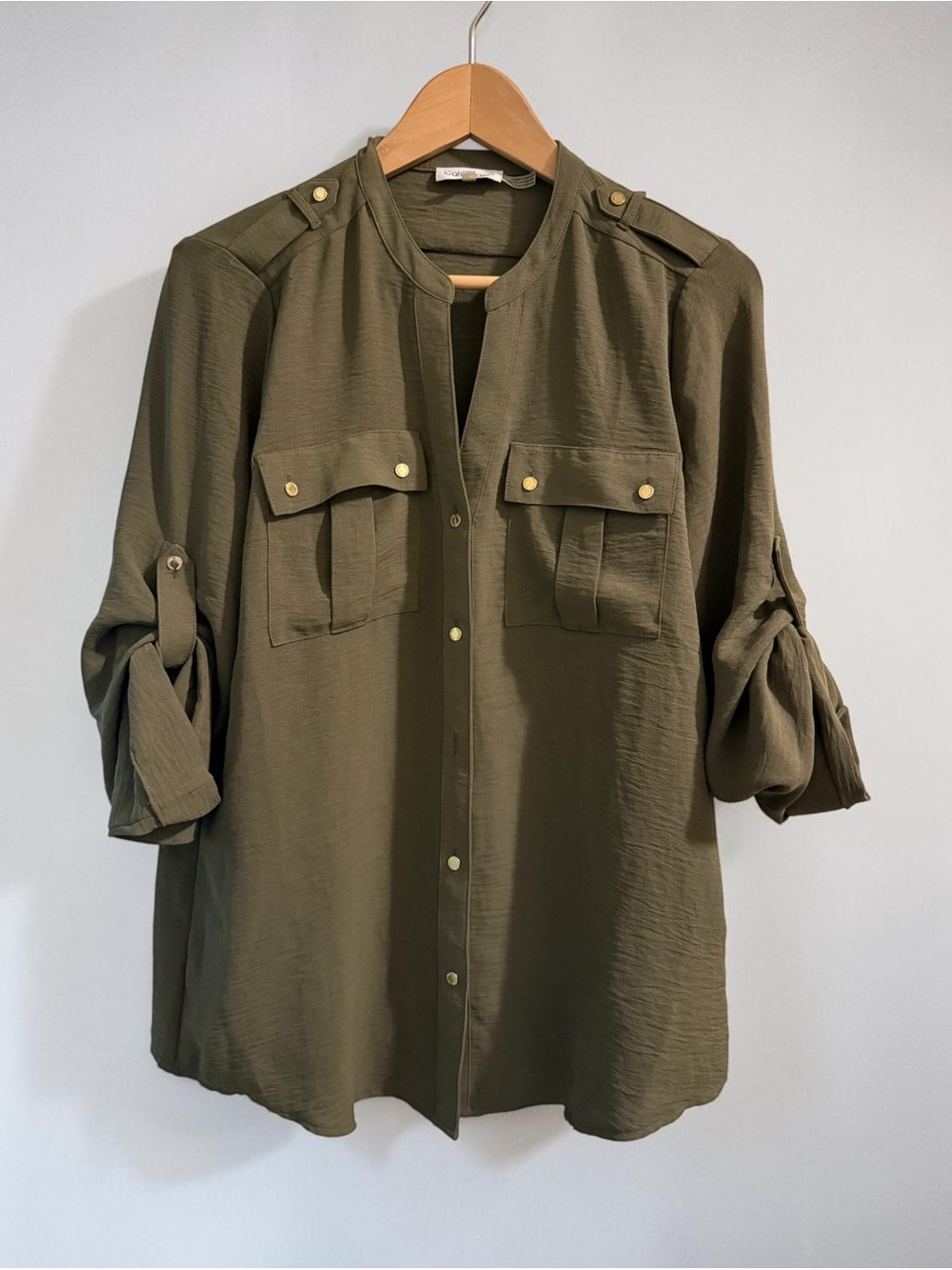 Calvin Klein Olive Green Button-Front Utility Shirt - M